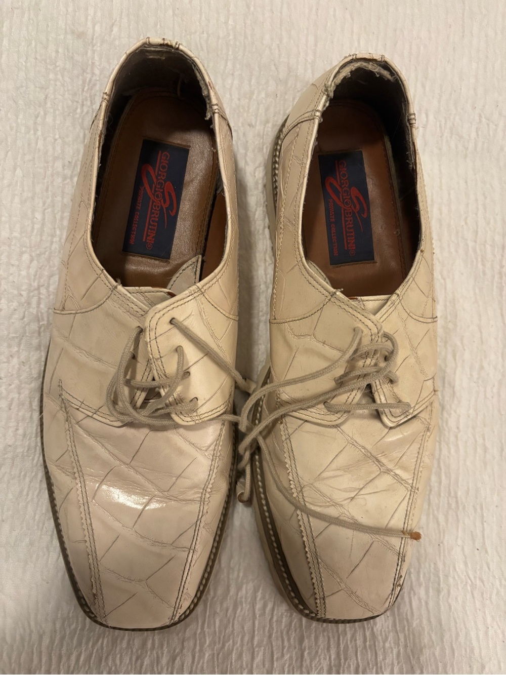 Giorgio Brutini Men's Cream Croc-Embossed Leather Oxfords - Size 11
